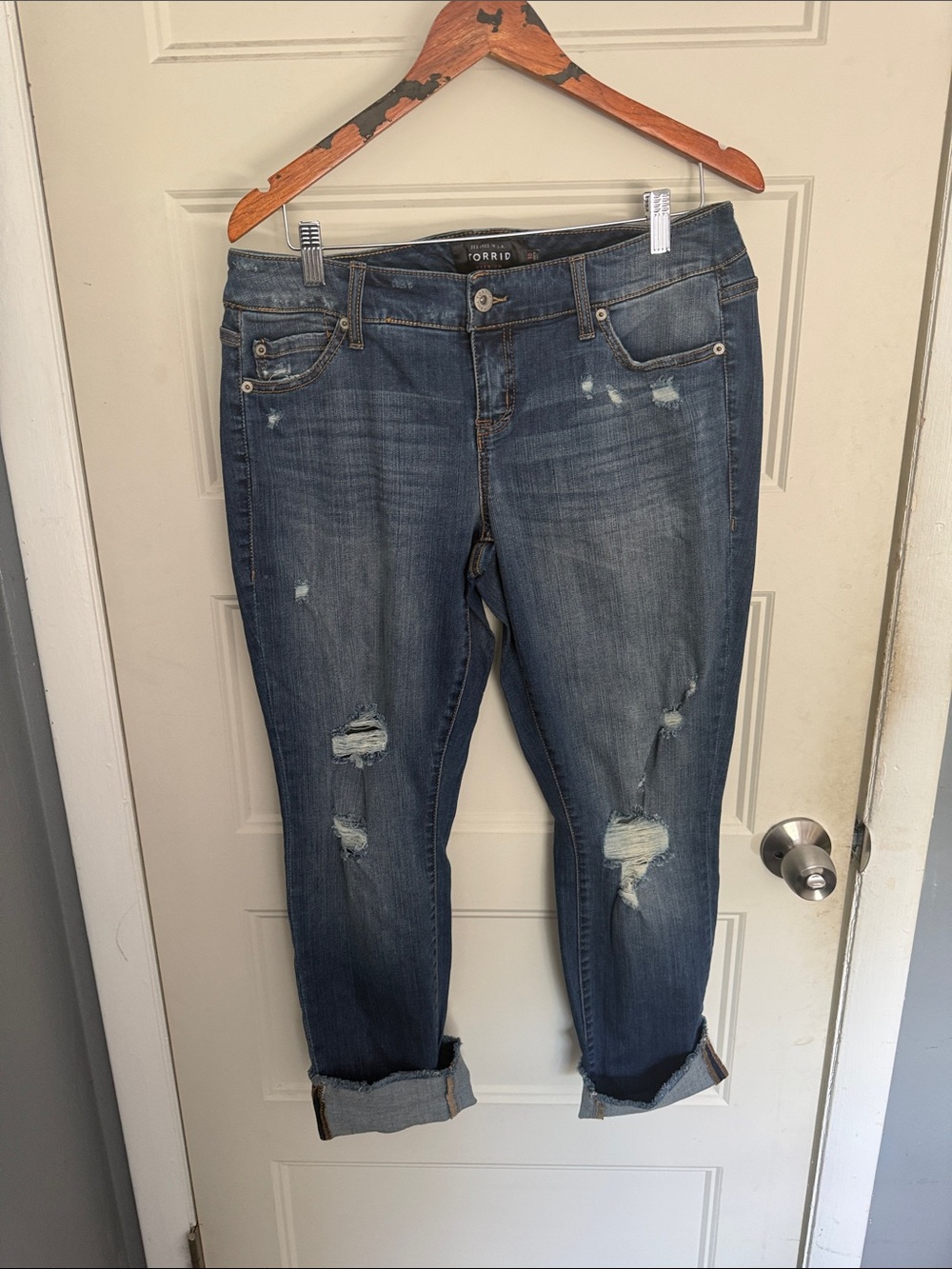 torrid Ripped Boyfriend Jeans in Medium Blue Wash